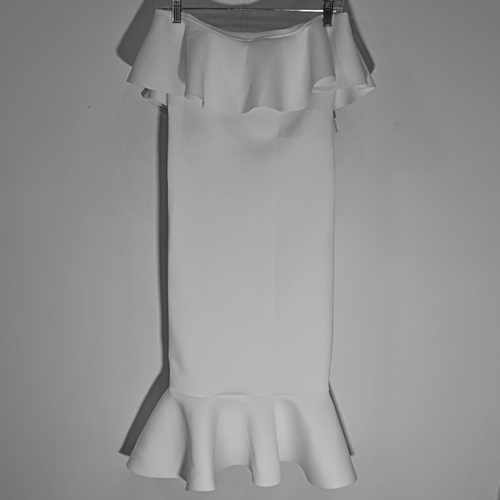 White scuba midi  off shoulder dress